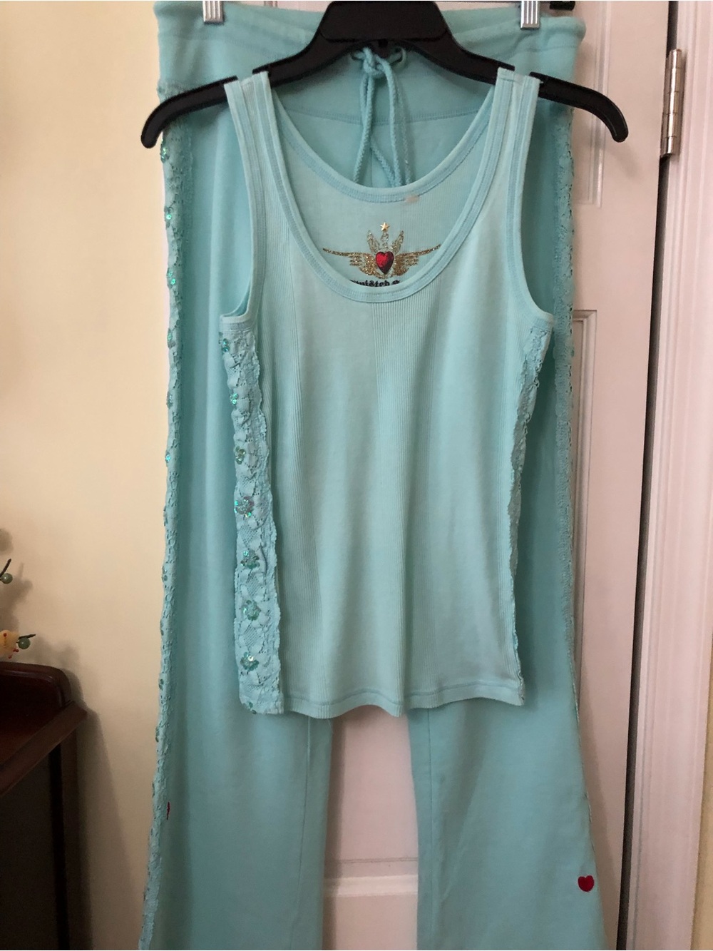 Women’s Light Aqua Lace-Trim Tank Top and pants